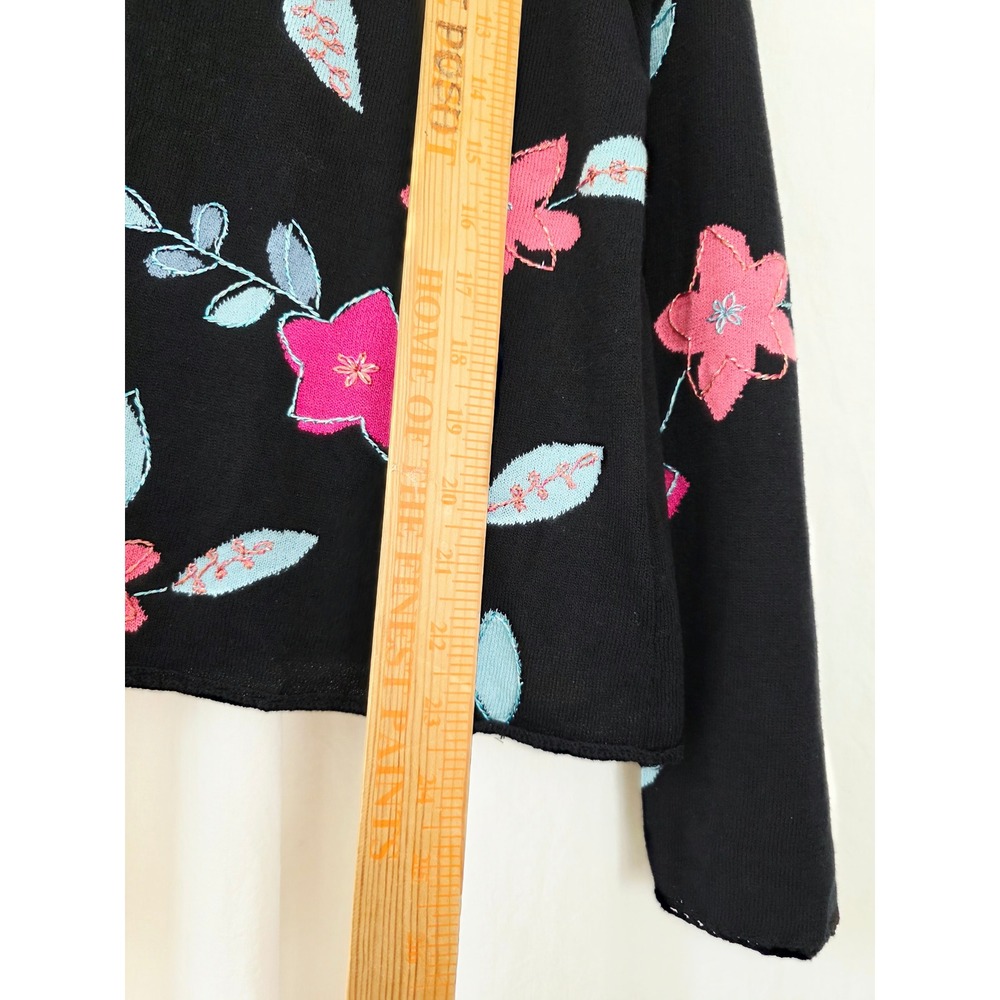 Sigrid Olsen vintage Black Floral Embroidered V-Neck Sweater XL coastalgrandma - Picture 8 of 10